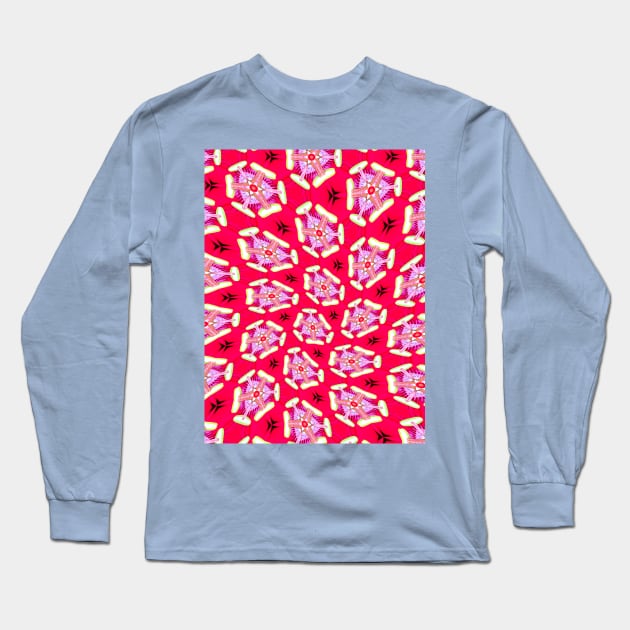 Red Passion Flower Pattern Long Sleeve T-Shirt by PatternFlower